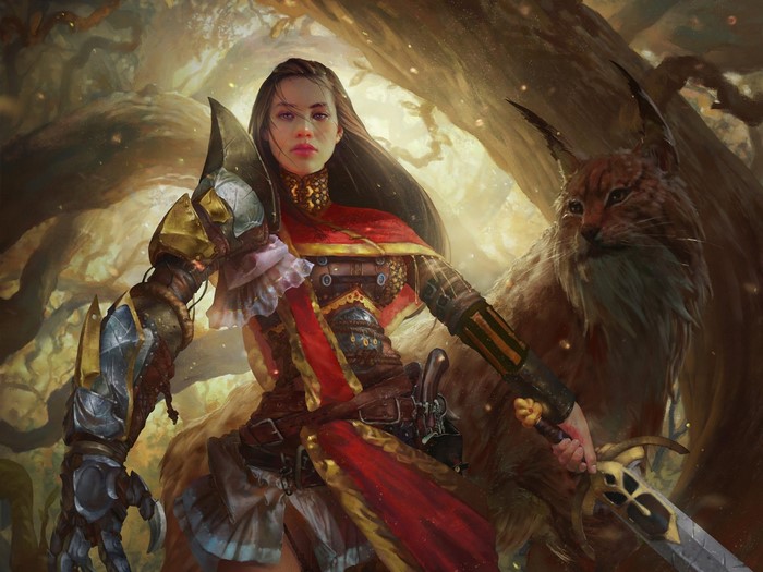 Fantasy art of a woman warrior with a lynx