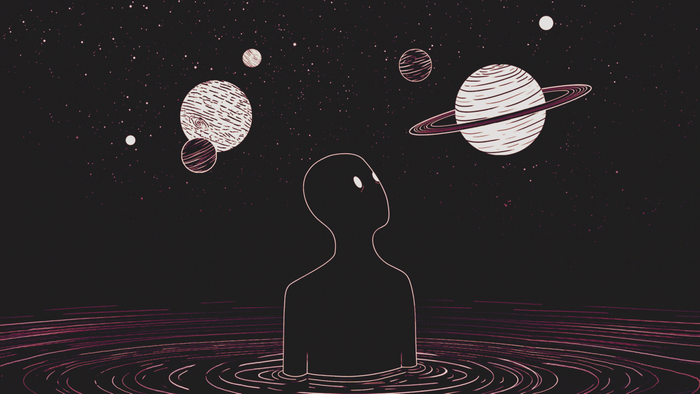 Contemplative Figure in Cosmic Stillness
