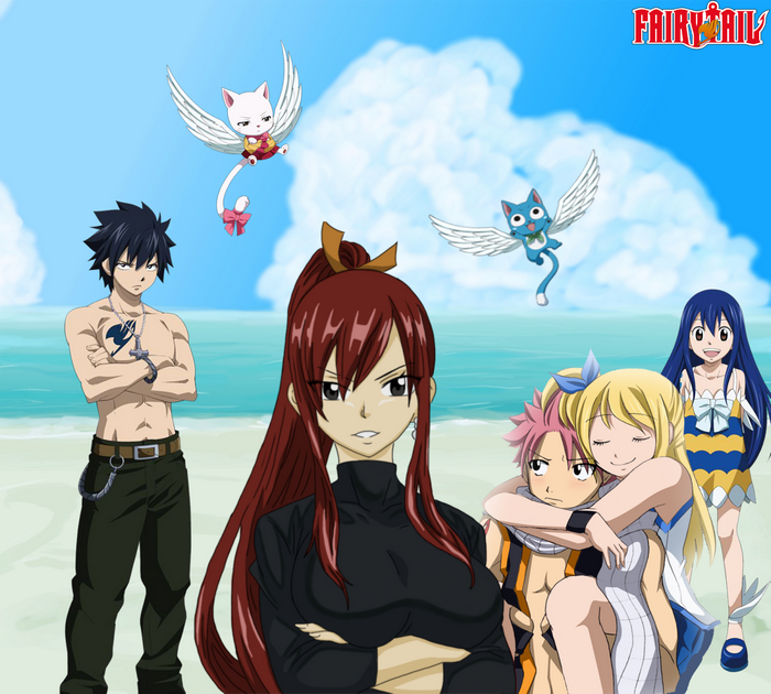 Fairy Tail characters on a beach