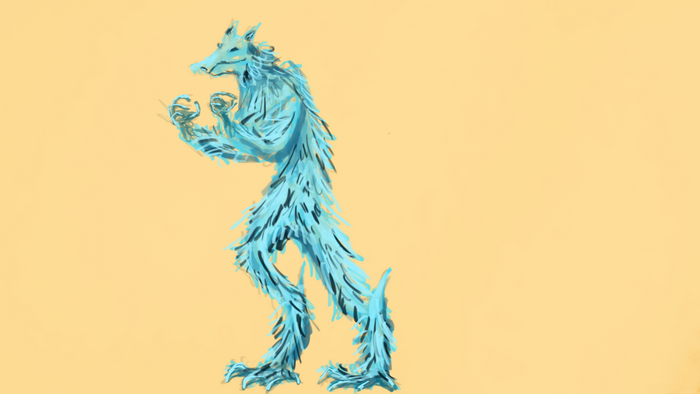Blue furry creature with wolf-like head