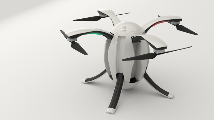 PowerEgg drone with multiple propellers and landing gear