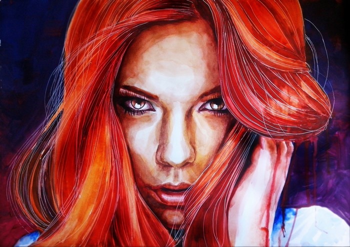 Painting of a woman with red hair