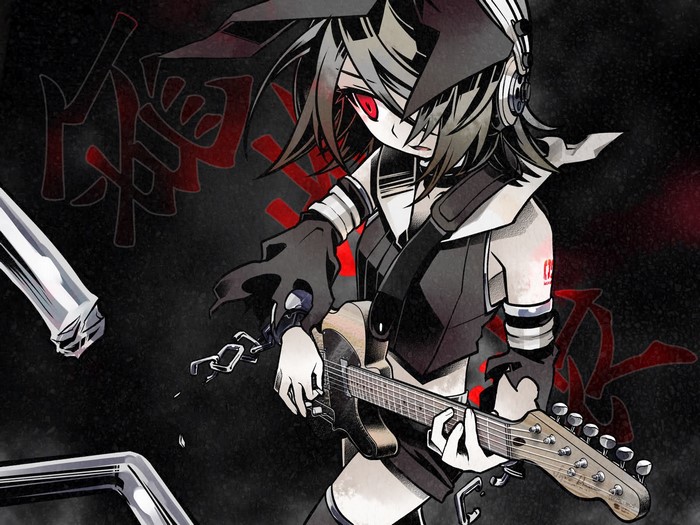 Kagamine Rin from Vocaloid playing guitar