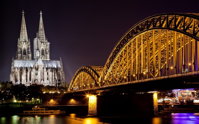 Cologne Cathedral and Hohenzollern Bridge at night