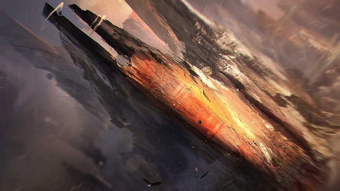 Artwork of a surreal alien landscape with glowing rocks