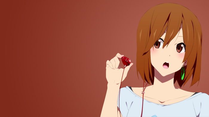 Hirasawa Yui from K-ON! holding an earbud