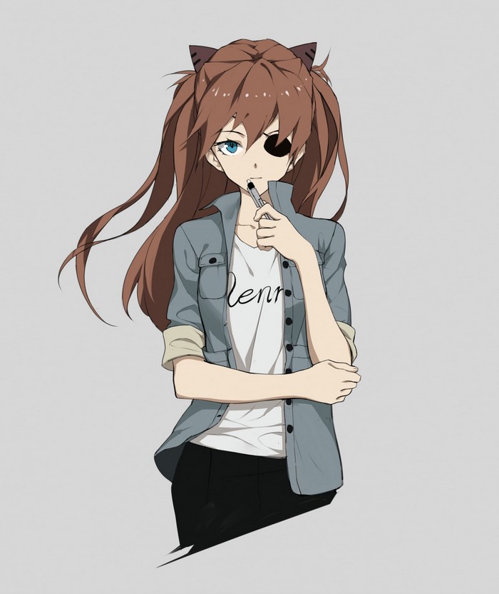 Asuka Langley Soryu from Neon Genesis Evangelion holding a marker
