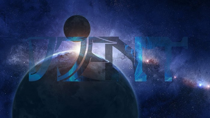 Djent logo over planets and stars in space