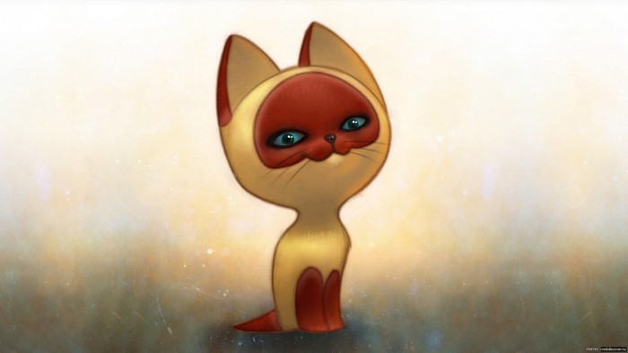 Cartoon cat with red face and blue eyes