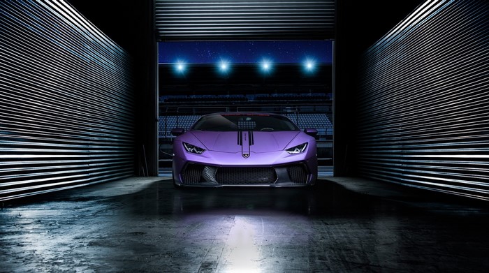Purple Lamborghini Huracan by Vorsteiner in a garage