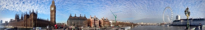 Panoramic view of London with Big Ben and London Eye