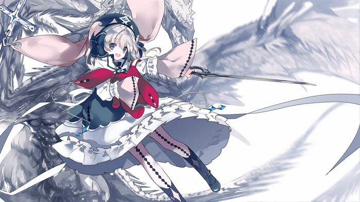 Anime girl with sword and dragon wings