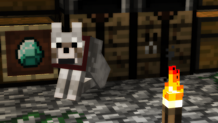 Minecraft wolf with diamond and torch