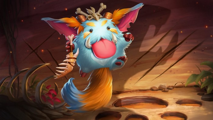 Gnar from League of Legends holding a bone weapon