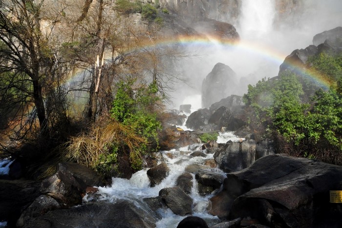 Waterfall with Rainbow in Yosemite National Park