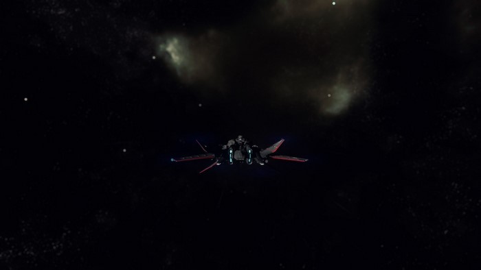 Spaceship in the darkness of outer space