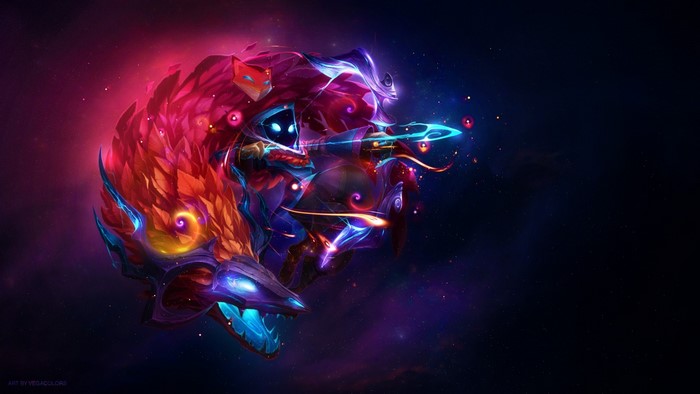 Kindred from League of Legends in cosmic art