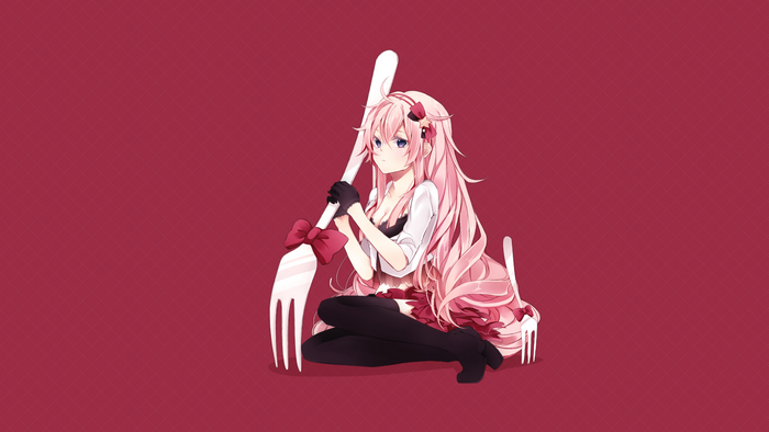 Megurine Luka from Vocaloid holding a large fork