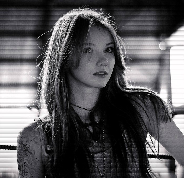 Monochrome Portrait of a Long-Haired Woman