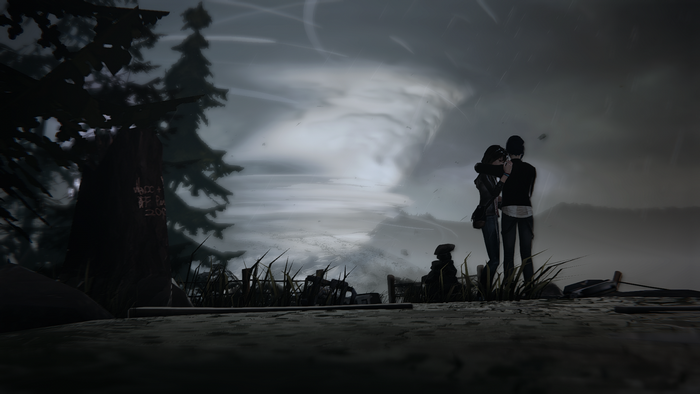 Max Caulfield and Chloe Price from Life Is Strange in a storm