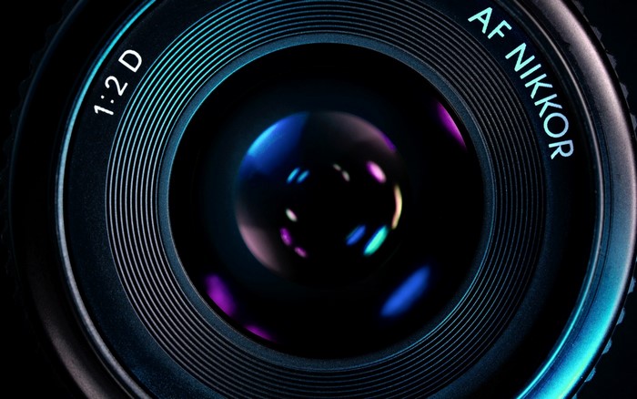 Close-up of Nikon AF Nikkor 1:2 D camera lens