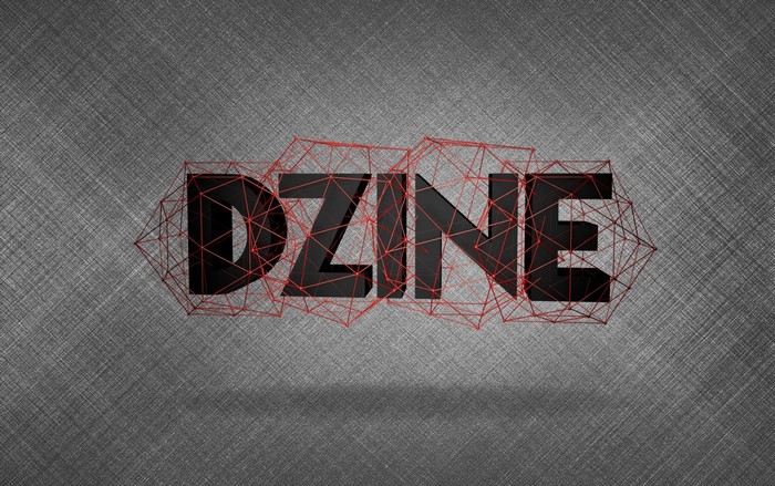 The word DZINE with a red wireframe overlay
