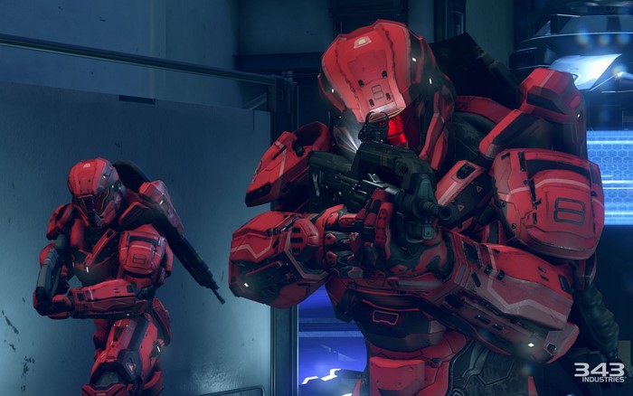 Two red armored soldiers from Halo 5 Guardians