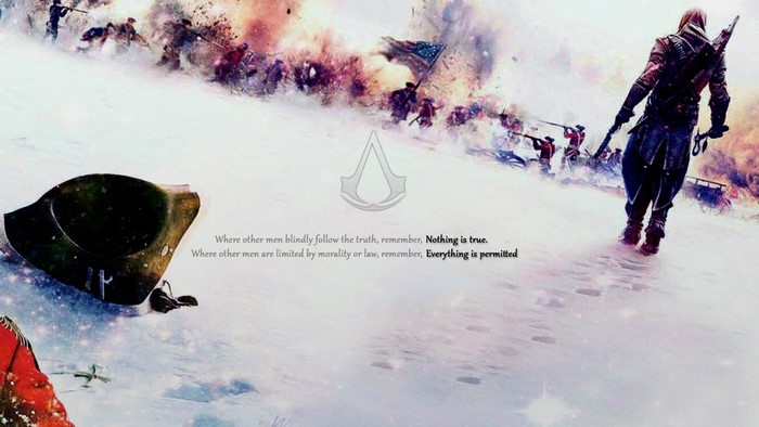 Assassin's Creed with quote and battle scene