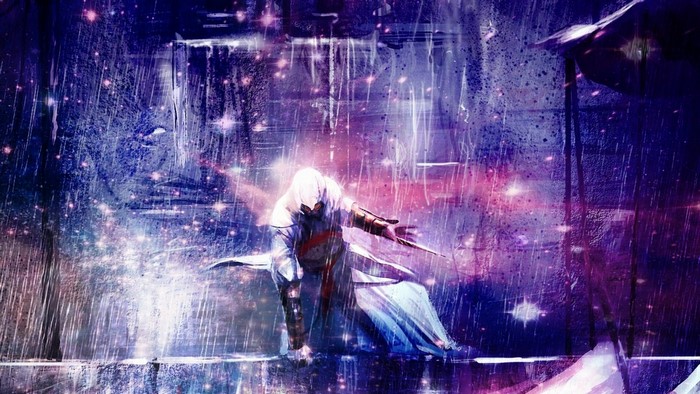 Ezio Auditore from Assassin's Creed in the rain