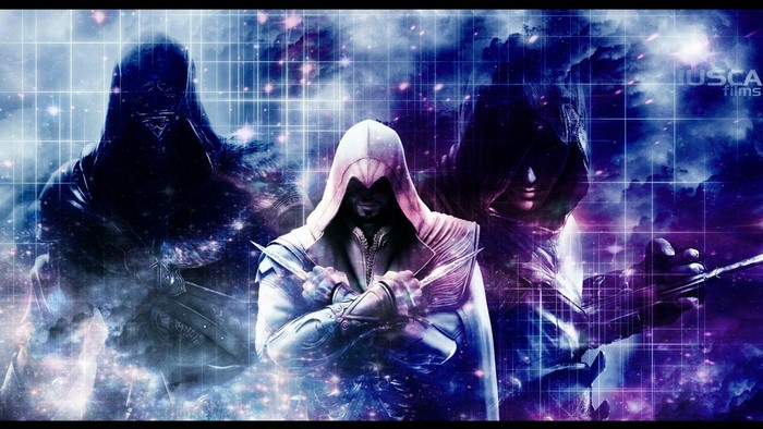 Assassins Creed characters in space with special effects