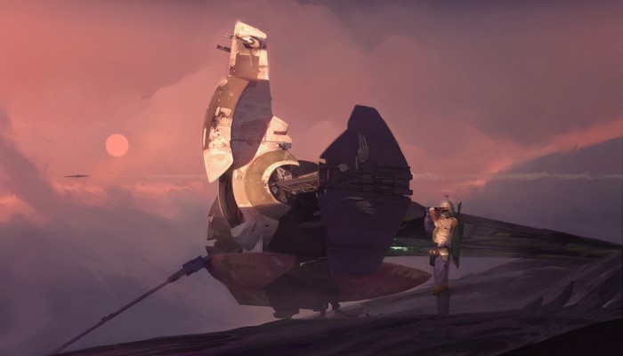 Boba Fett and Slave I on a desolate planet