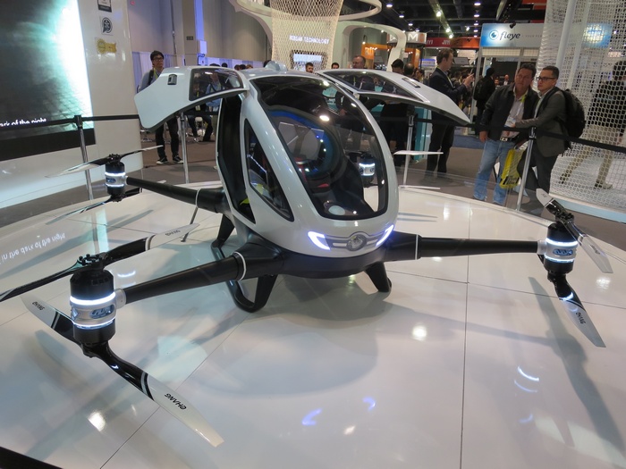 Ehang 184 Autonomous Aerial Vehicle at a Trade Show