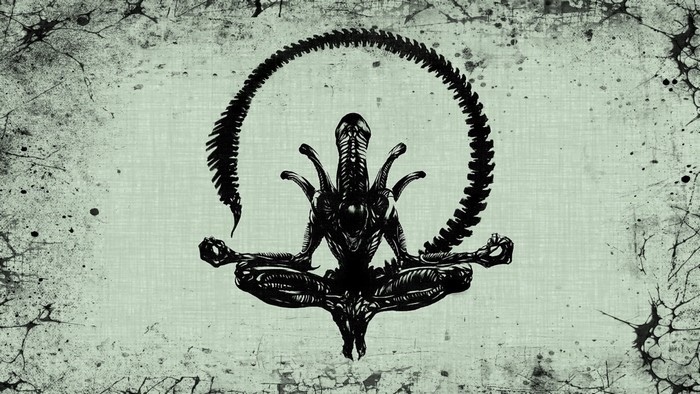 Xenomorph Meditating in Monochrome Art