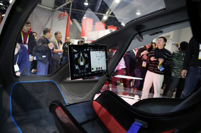 Interior view of Ehang 184 aerial vehicle with tablet display