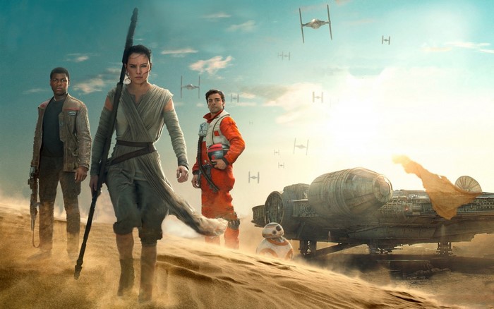 Rey, Finn, and Poe from Star Wars The Force Awakens