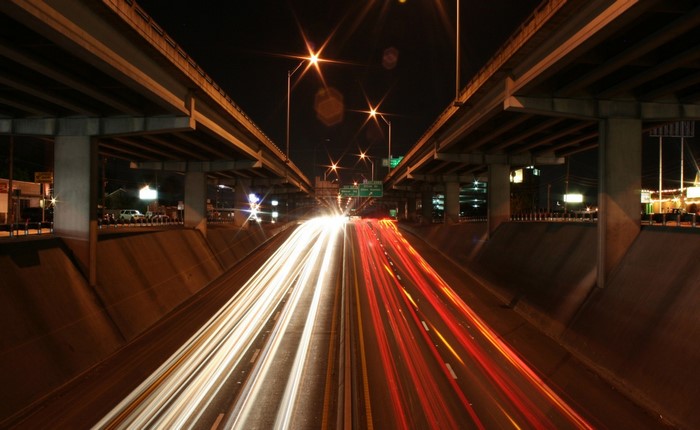 Long exposure of highway traffic at night