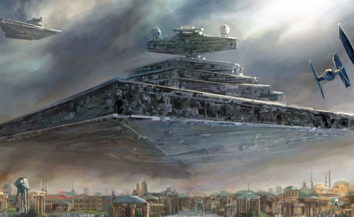 Star Wars Imperial Star Destroyer over a city