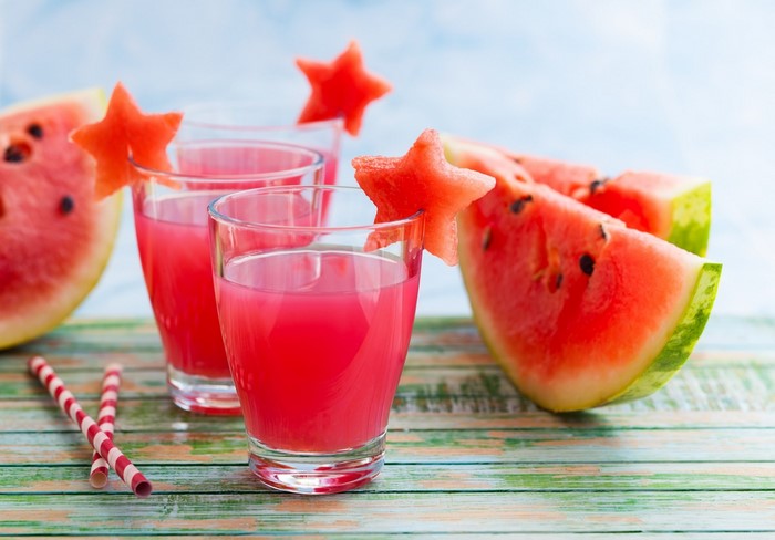 Watermelon juice with star-shaped watermelon garnishes