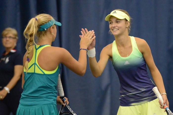 Anna Kalinskaya and Anastasia Potapova playing tennis