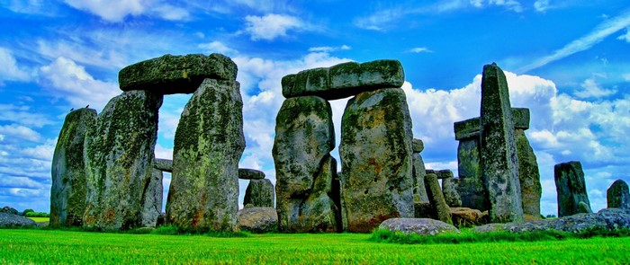 Stonehenge monument with large stones and blue sky