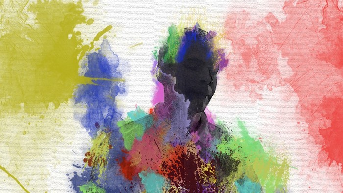 Abstract watercolor painting of a person's silhouette