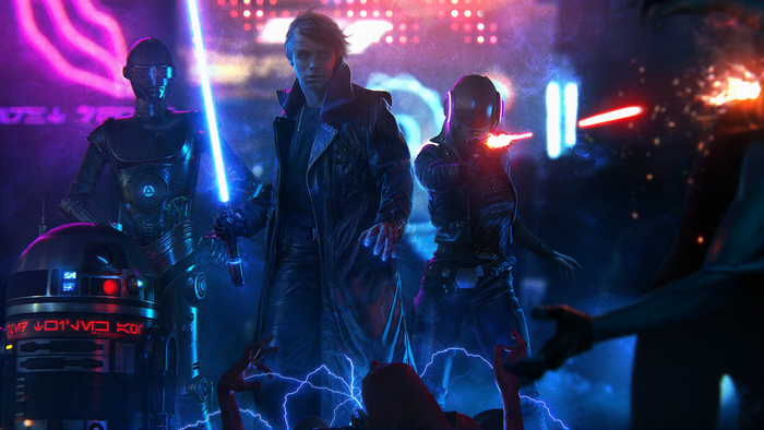 Star Wars characters in a cyberpunk concert