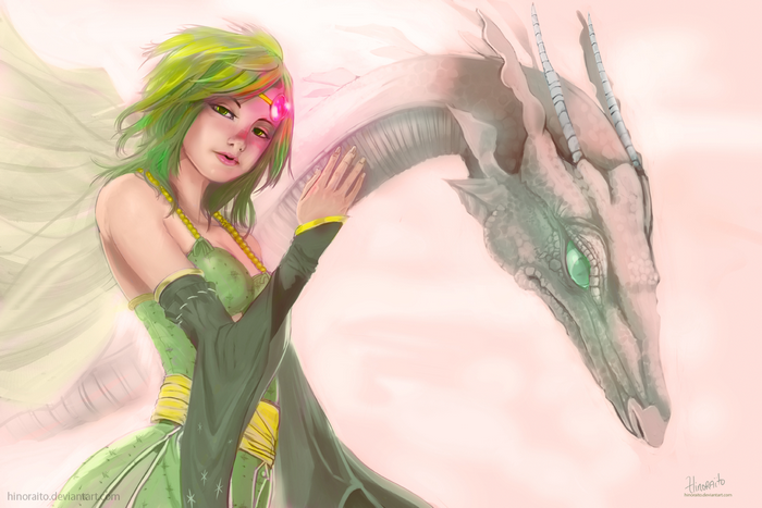 Rydia from Final Fantasy IV with a dragon