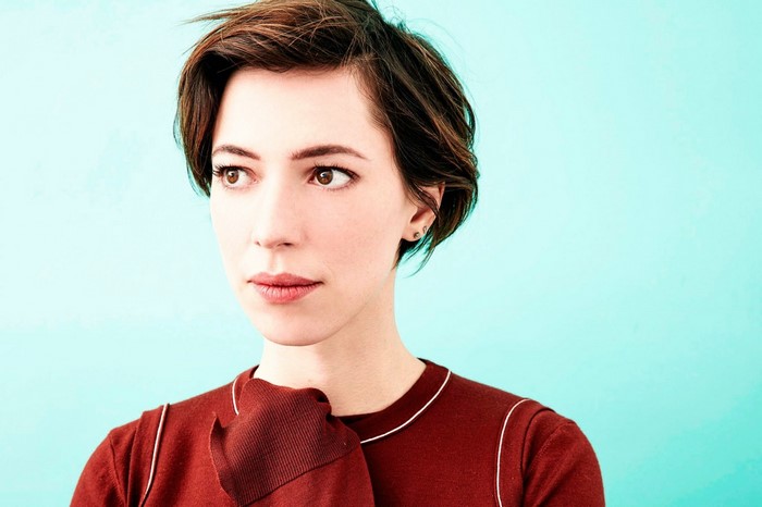 Rebecca Hall portrait with short brown hair