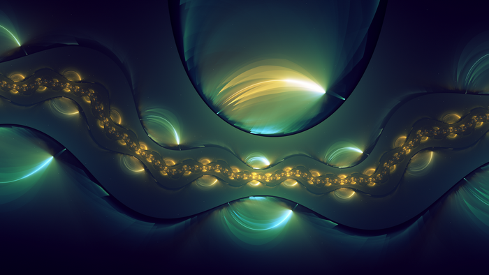 Abstract fractal art with glowing waves and circles