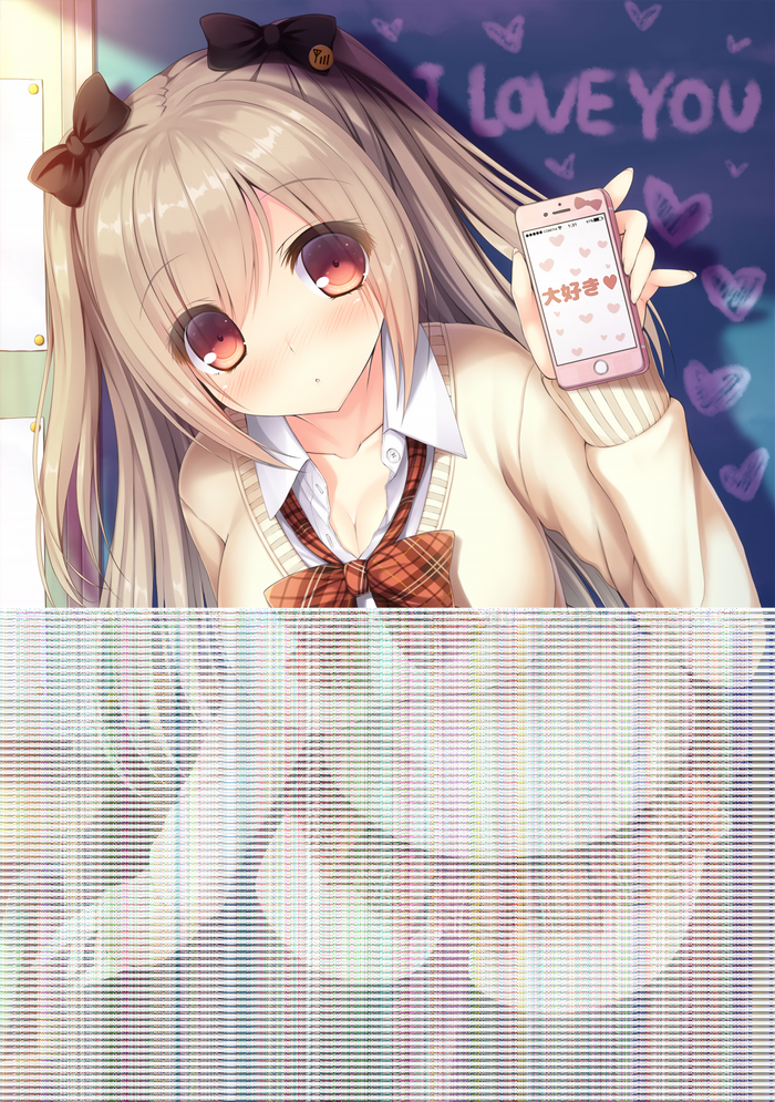 Anime girl in school uniform holding a phone