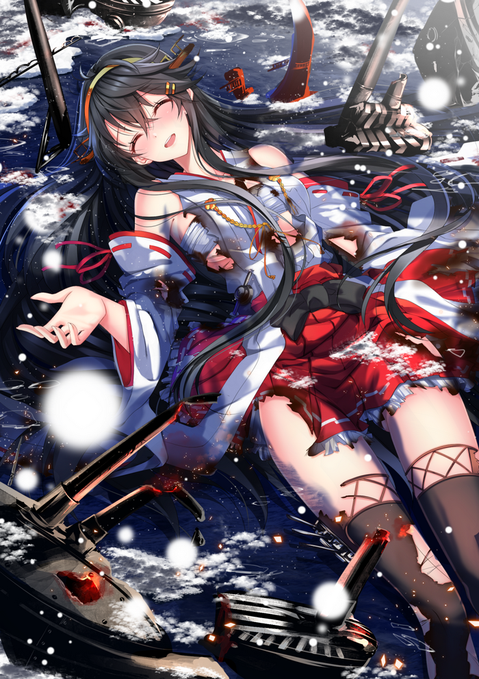 Haruna KanColle in a battle-damaged outfit
