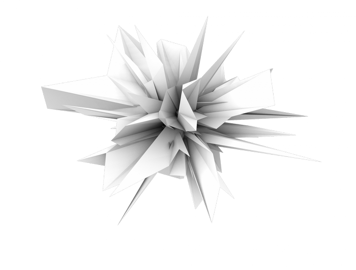 Abstract white geometric sculpture on textured background