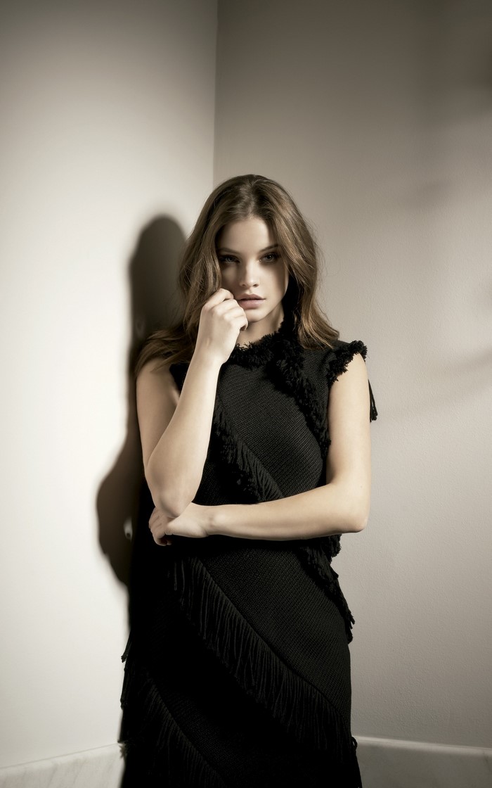 Barbara Palvin in black dress, fashion photoshoot