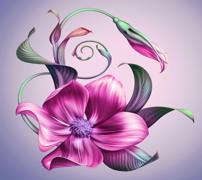 Abstract pink and purple flower with green stems